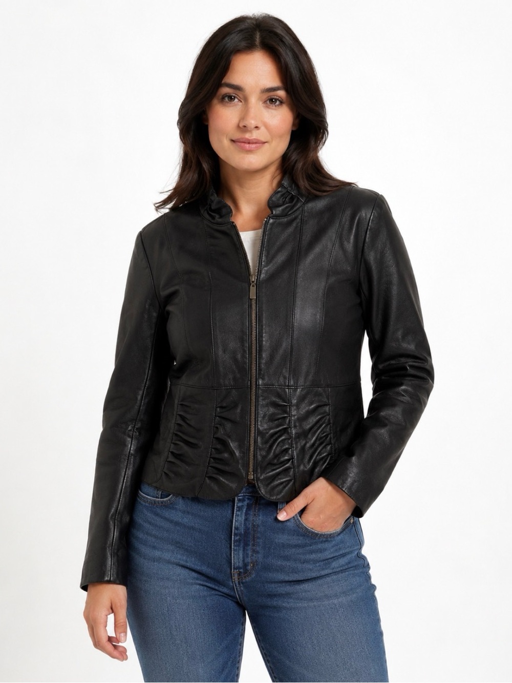 Marvin Richards 100% Genuine Leather Moto Biker Jacket Black Casual Size L